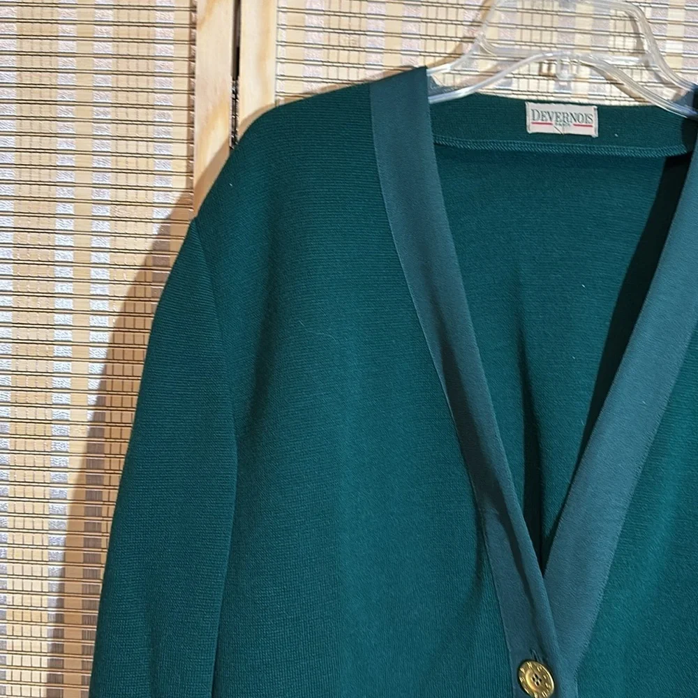 Devernois Paris Vintage 1970s Forest Green Preppy Cardigan Sweater Blazer 18? - Picture 5 of 16